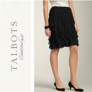 TALBOTS NWT Black 100% Silk Ruffled Skirt - Petite Size 12